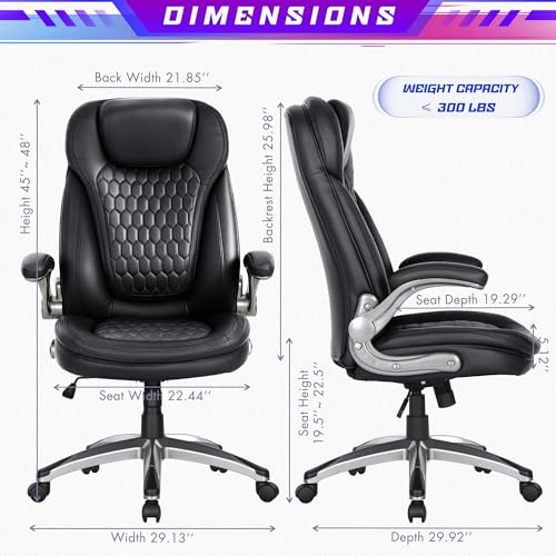 Image of COLAMY High Back Executive Office Chair - Ergonomic PU Leather Desk Chair with Flip-Up Armrests,Height, Lumbar Support, Comfortable Computer Chair for Home Office - Black