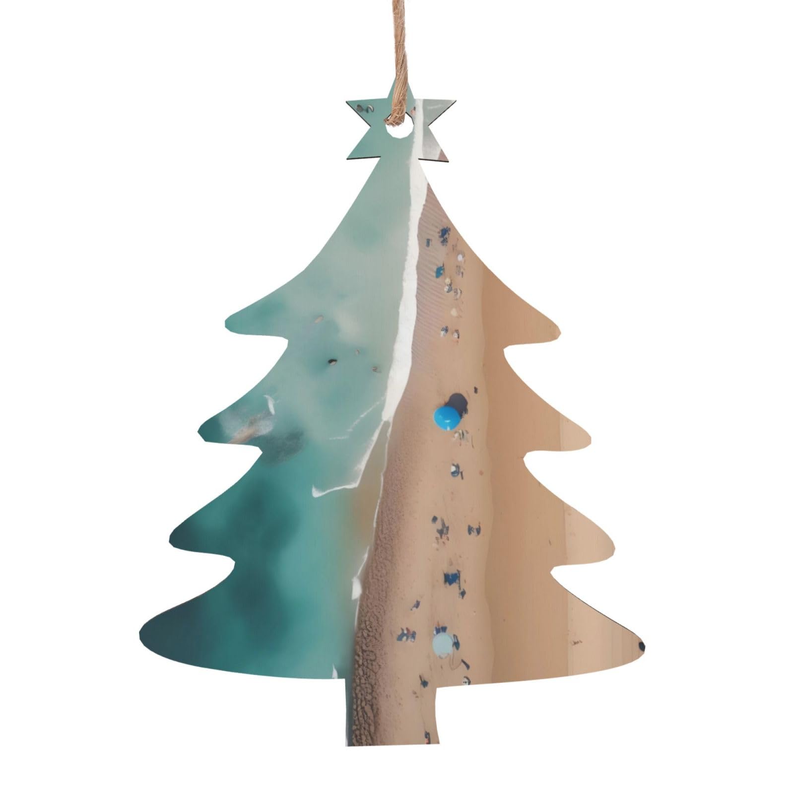 Aerial View of The Beach Printed Christmas Wooden Pendants, Simple and Environmentally Friendly, Holiday decorationsã€‚