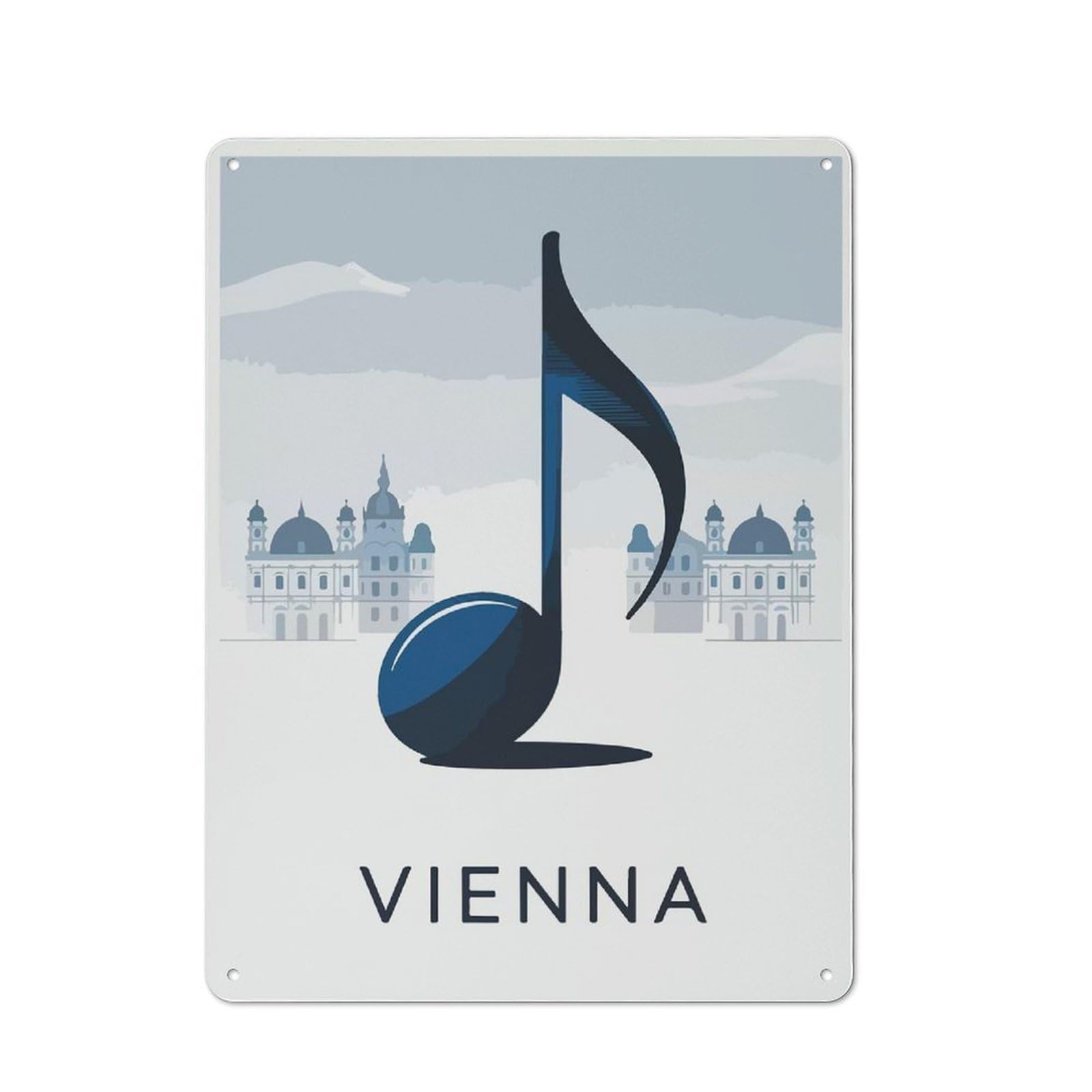 Junmoney Vienna Music Cityscape Smart Office Metal Sign 40X30cm, Study Room Decor For Home Office, Reading Corner Or Bedroom