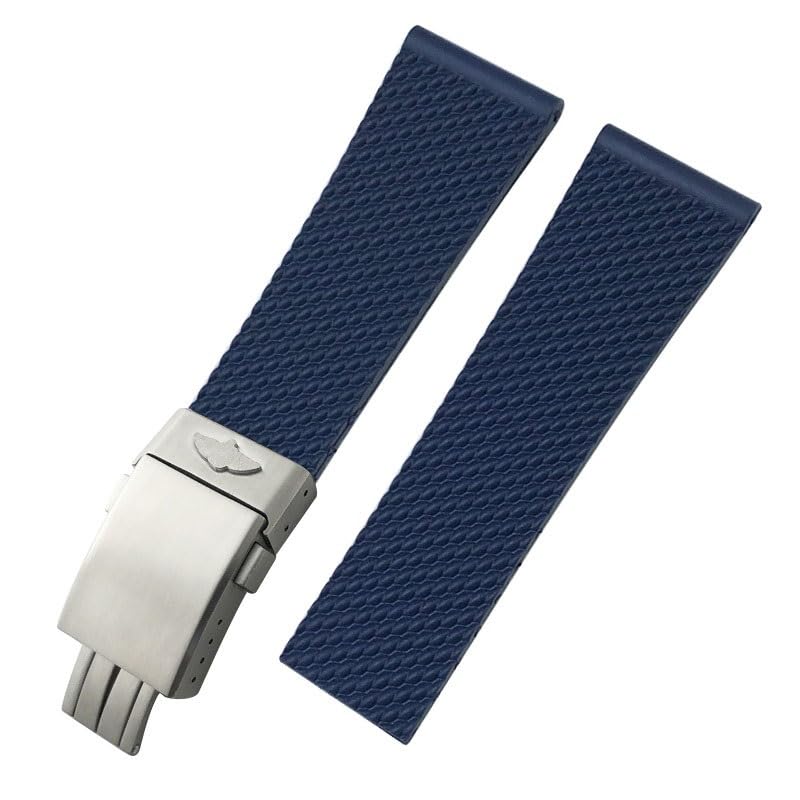 Bracelet tressé silicone pour Breitling Avenger et Superocean, style nautique bleu argent