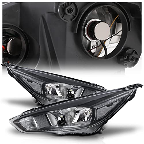 M-AUTO OE Style Headlight Headlamp Assembly with 4 PRE-ASSEMBLED 6000K LED BULBS Replacement for 2015 2016 2017 Ford Focus 4-Door, Black Housing Clear Lens Clear Corner Head Lights Lamps
