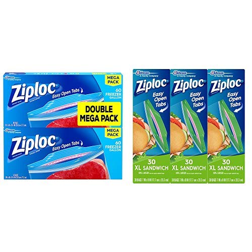 Buy Ziploc Freezer Bags, Gallon, 120 Count and Ziploc Sandwich Bags, XL