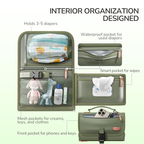 Image of Alatino Portable Diaper Changing Pad for Baby, Detachable Travel Changing Pad with Baby Wipes Pocket, Gifts for Baby Shower, Newborn Girls and Boys (Army Green)