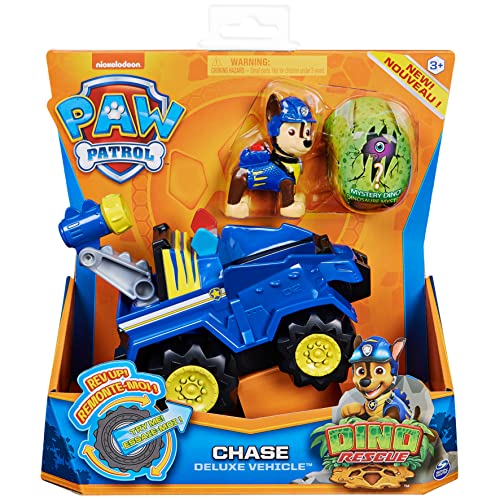 LA PAT' PATROUILLE - VÉHICULE + FIGURINE CHASE DINO RESCUE - Véhicule Avec 1 Figurine Et 1 Dinosaure Mystère À Collectionner Pat' Patrouille - Paw Patrol - 6059512 - Jouet Enfant 3 Ans et +