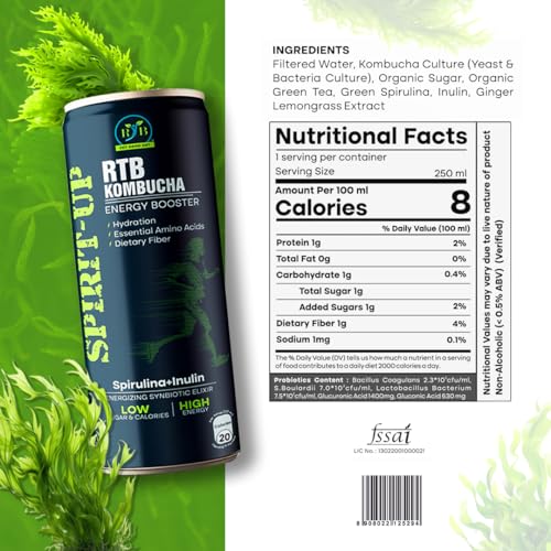 Image of RTB KOMBUCHA Health Spirulina Drink - Pack of 250ml | Helps in Immune System & Digestive System(Kombucha Culture, Fruit Pulp & Organic Sugar)