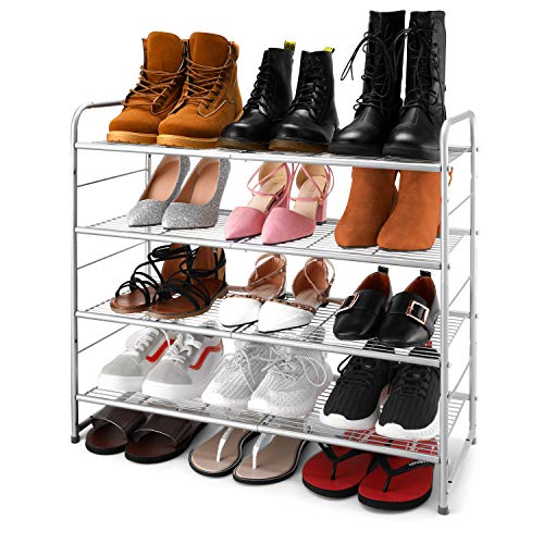 Simple Trending 4-Tier Stackable Shoe Rack, Expandable & Adjustable Shoe Organizer Storage Shelf