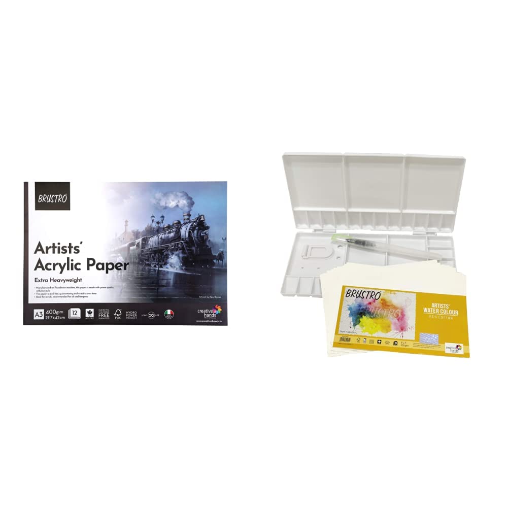BRUSTRO Artists Acrylic Glued Pad 400 GSM A3-12 Sheets & Brustro Folding Box 33 Well Plastic Palette (B0BQ1QH9VC) Amazon Price History, Amazon Price Tracker