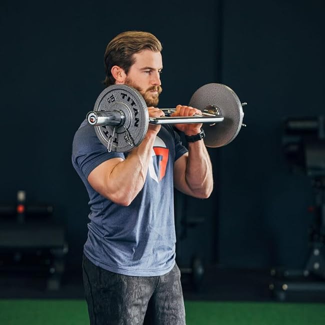 Titan Fitness 34 Olympic Triceps Bar, 200 LB Capacity, Chrome Finish, Hammer Curl Weight Barbell, Home Gym Weightlifting Exercise for Squats, Deadlifts, Shrugs
