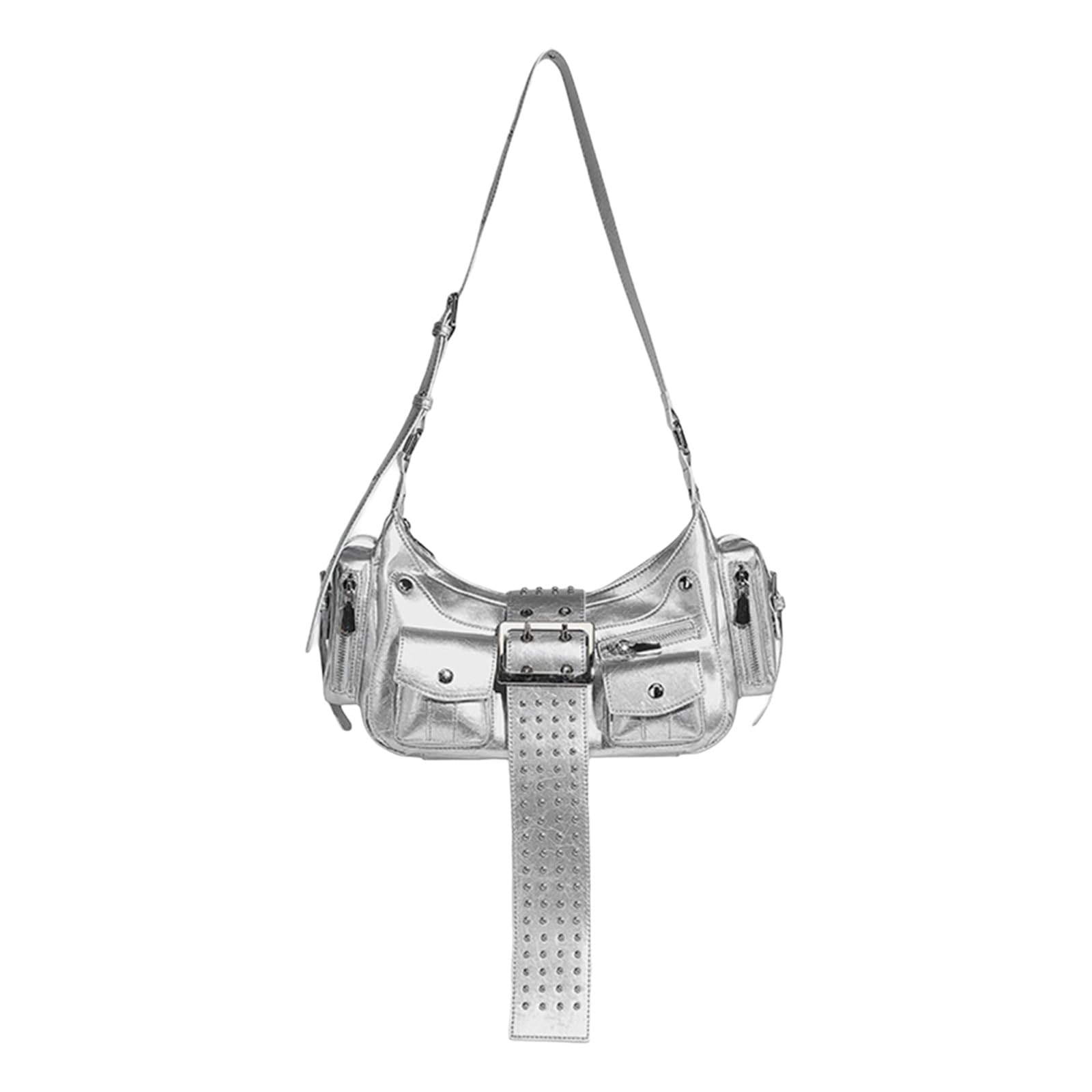 [Tertioi] Bolso de mano de piel sintética para motocicleta punk, bolsa de hombro para uso diario, con cremallera, bolso cruzado con cremallera, estilo motocicleta