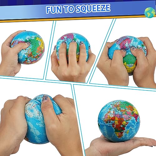 Mini Earth Soft Squishy Ball 3 Pack 3.7 Inch Foam Globe Stress Balls
