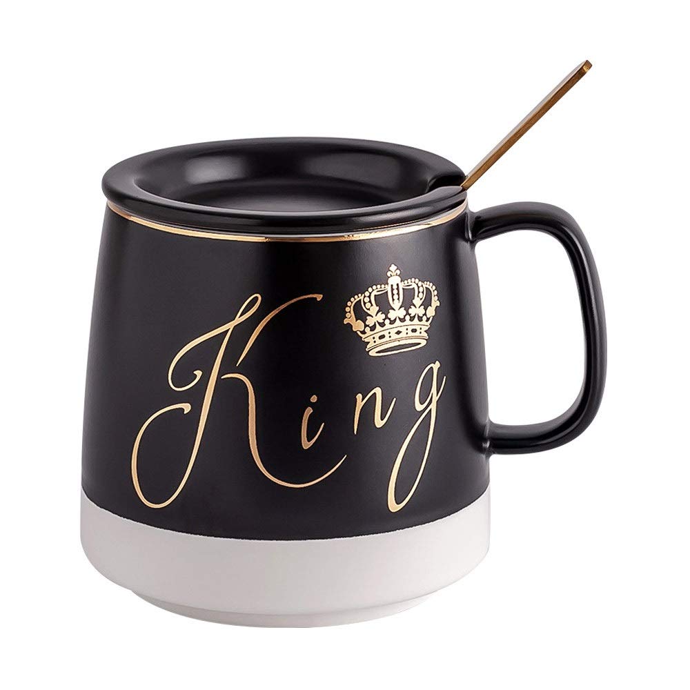 GJCQZQ Reusable Ceramic 361ml Coffee Mug with Lid, 12.2oz Luxurious Afternoon Cocktail Coconut Cups with Handle Cocoa Mugs Couple Cup Espresso Cup Party Cups to Wife Fath