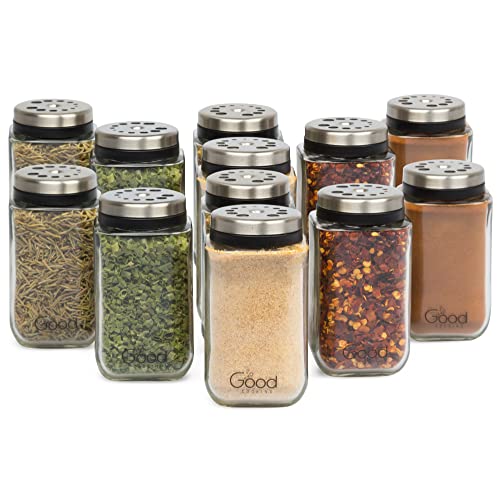 Adjustable Glass Spice Jars- Set of 12 Premium Seasoning Shaker ...