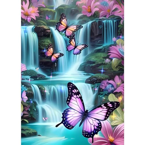 NAIMOER 5D Cascada Diamond Painting Kit Completo Adultos, DIY Paisaje Cristal Pintura De Diamante, Arte Painting Decoración con Piedras Brillantes De Pared Del Hogar 30x40cm