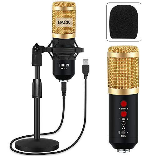 Podcast Microphone, USB Condenser Recording Microphone Computer Condenser PC Mic for Streaming, Podcasting, Vocal Recording (Golden)
