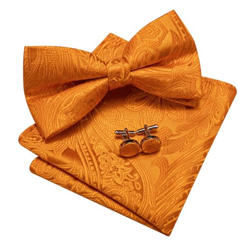 Image of YOHOWA Paisley Striped Men Bow Tie Pre-Tied Formal Adjustable Colorful Bowties Handkerchief Cufflinks Set Wedding Party