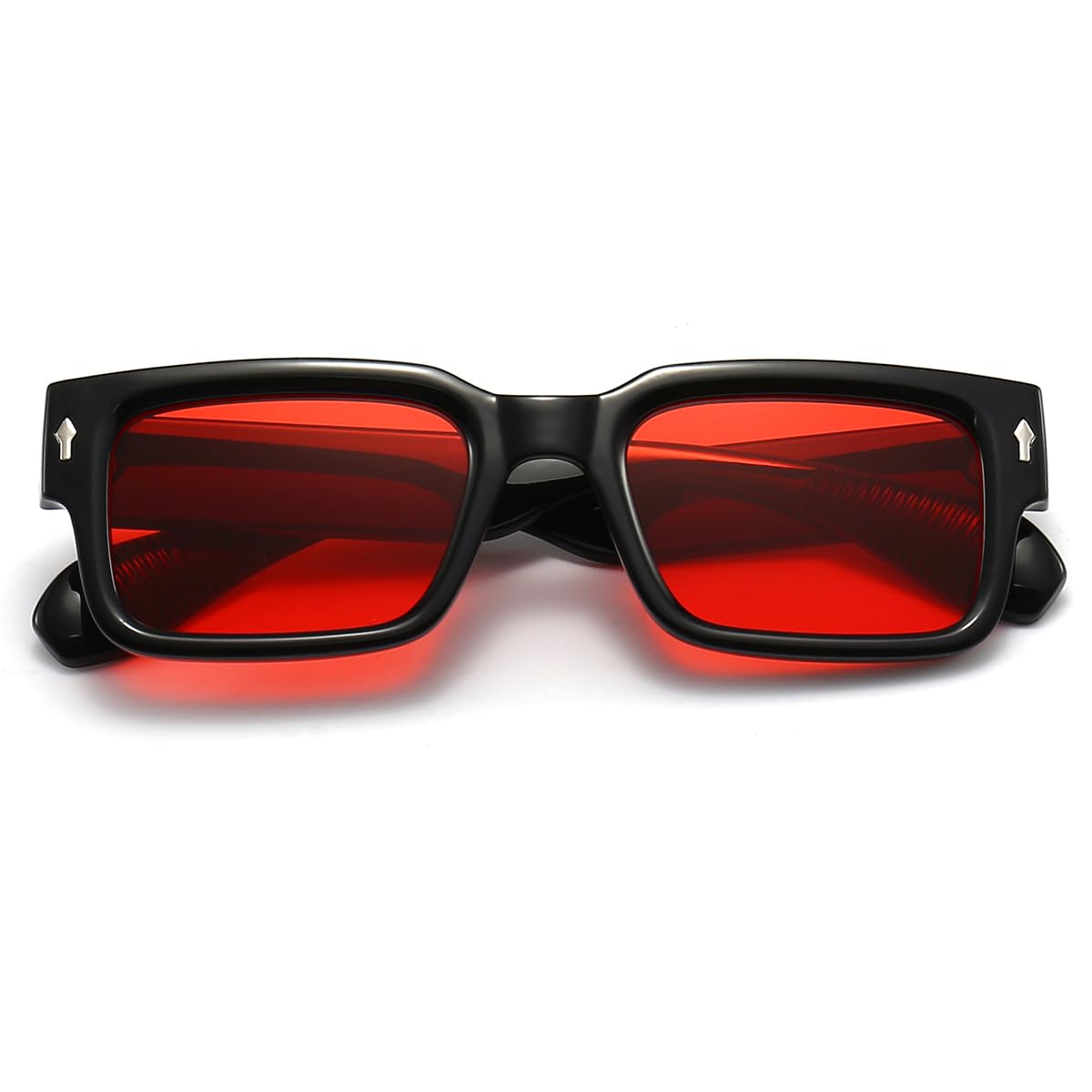 JOVAKIT Black Square Sunglasses for Women Men Simple Trendy Rectangle Thick Frame Style Sun Glasses UV400 Protection (Black/Clear Red)