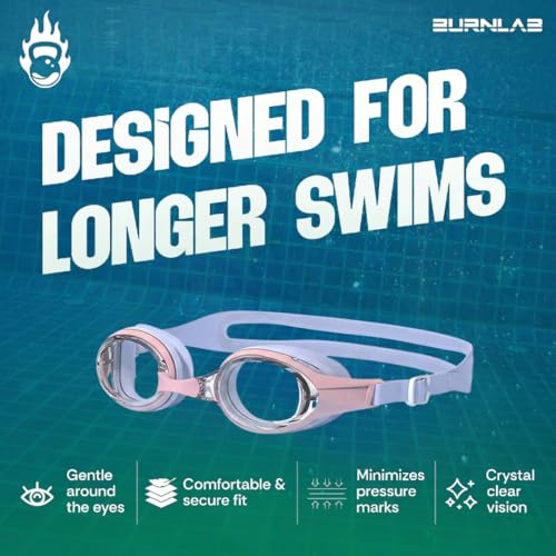 Image of BURNLAB Swimming Goggles for Everyday Pool Use, Clear Vision Lens, Easy Adjustable Strap, Unisex Adult (Pink and Blue)