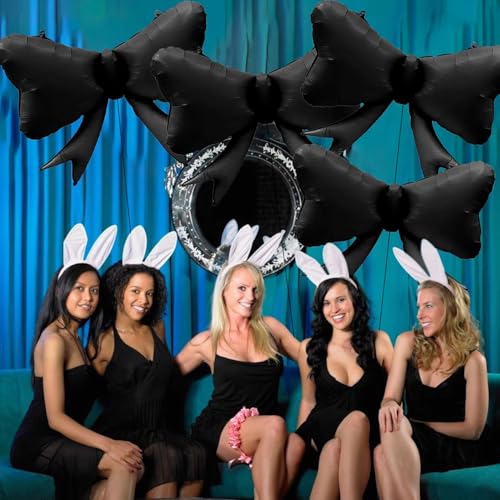 Image of 4 Pcs Large Bow Balloons, Black Bow Balloon Coquette Balloons for Black Bows Party Decorations Coquette Birthday Decorations