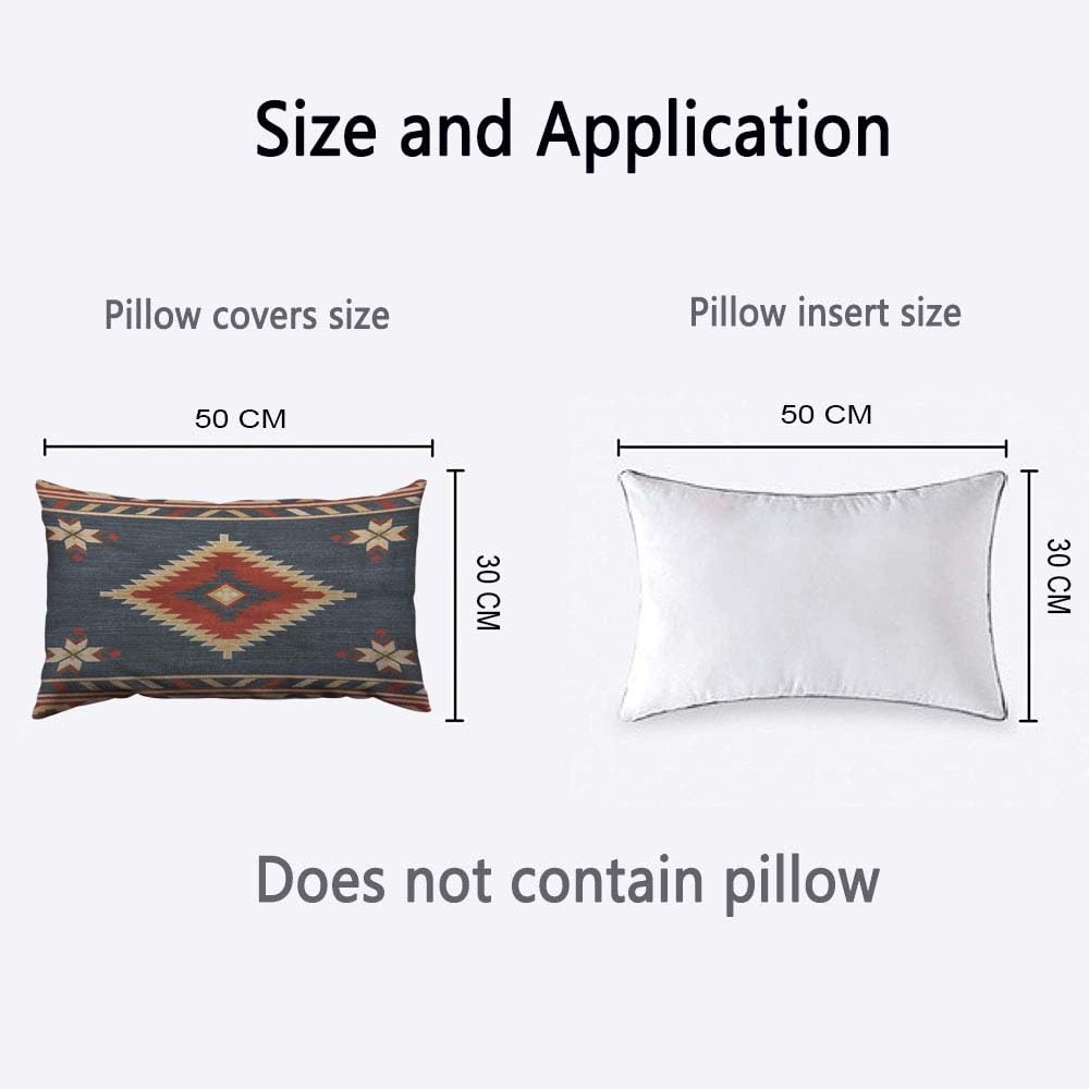 Orythyra Decorative Cushion Covers 30 x 50 cm Indian Style Southwest Blue Red Pillow Case Cushion Cover for Outdoor Patio Garden Blench Living Room Sofa Farmhouse Decor Rustic Linen 12x20 Inch - Image 2