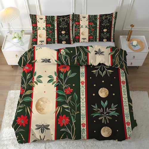 Funda Nordica Cama 90 Flores, Ropa de Cama Flor Geométrica 3 Piezas - Funda Edredon 135x200 Acuarela de Microfibra Suave con 2 Fundas de Almohada 50x75 cm, con Cremallera Y-420
