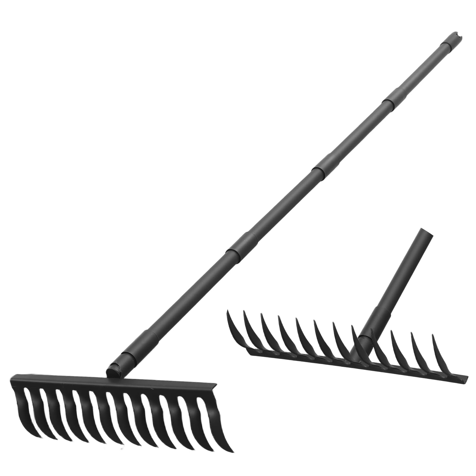 Rastrillo de arco resistente de 60 pulgadas con mango ajustable, rastrillos de jardín de metal resistente para jardinería, rastrillo de metal para recoger hojas, aflojar la tierra, nivelar el césped,