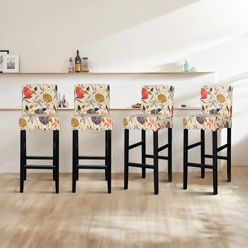 Image of Lellen Bar Stool Chair Covers Set of 4，Jacquard Bar Stool Cover Barstool Covers Slipcovers Stretch Bar Stool Covers with Backs Bar Stool Protector Covers for Kitchen Dining Room Counter Island