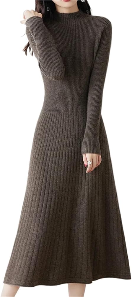 LIXINGHEITANG Wool Knitted Sweater Women Long Sleeve Cashmere Knitwear Winter Female Dresses