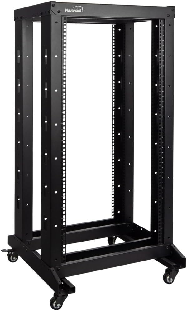 NavePoint 22U Professional 4-Post IT Open Frame Server Network Relay Rack 800mm Casters Black