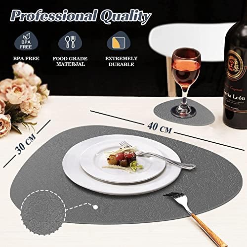 YUNJUER Silicone Placemat and Coaster Set of 4, Place Mats Heat-Resistant 450 °F, Non-Slip and Waterproof, Decoration Accessories for Home, Hotel, Restaurant, Dining Table, Indoor, Outdoor, Dark Grey