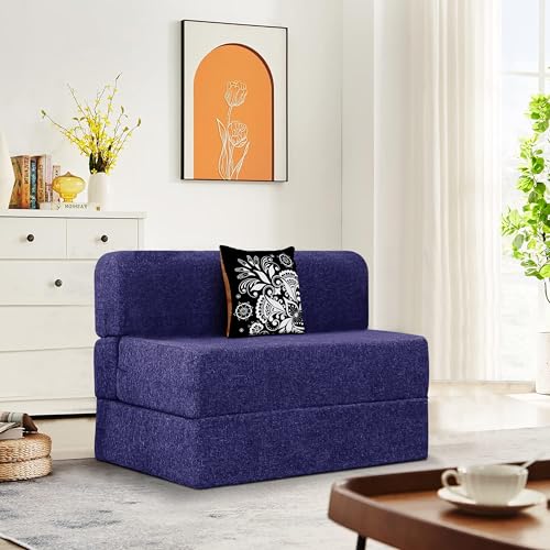 Image of Rosebell Single Seater Sofa Cum Bed 3x6 Feet with Washable Jute Fabric Cover and Cushions Ideal for Home Office Guest Use Purple Color