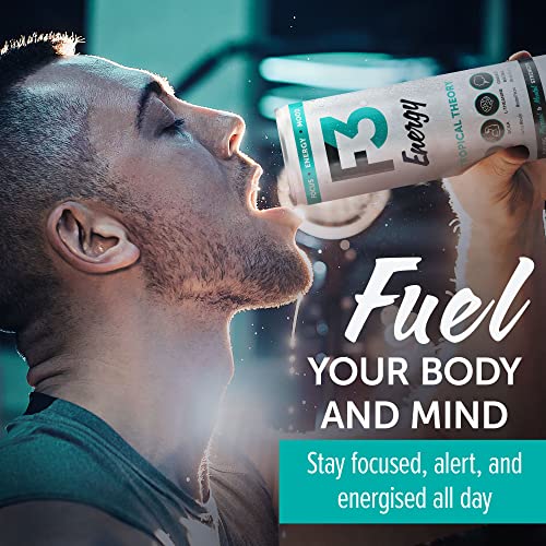 F3 Energy - Tropical Theory Energy Drink, Muscle Building Sports Drinks W/ Bcaa, Panax Ginseng And Ginkgo Biloba, Natural Energy Drinks For Strength, Mental Focus, And Muscle Recovery, 355 Ml (12 Pack) #TOP4