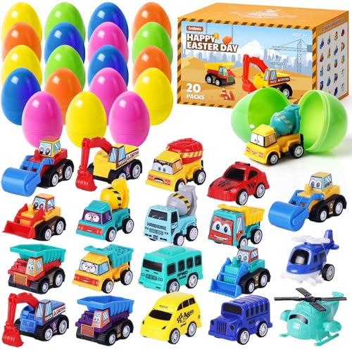 ZenBombs Easter Eggs with Cars Inside - 12 PCS Prefilled Easter Eggs with Pull-Back Toy Cars - Kids Easter Basket Stuffers & Party Favor Toys for Boys and Girls Over Age 3 Years Old