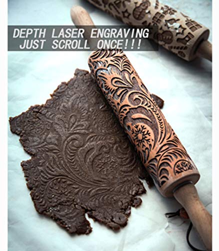 3D Rolling Pin,Christmas Rolling Pin Snowflake Rattan Wooden Rolling Pin Depth Laser Engraving Diy Rolling Pin,Rolling Pin For Kids And Adults To Make Cookie, Rolling Pins And Cookie Mold Set Of 3 #TOP4