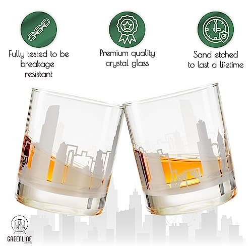 Greenline Goods Skyline Etched Chicago Whiskey Glasses Gift (Set Of 2) | Old Fashioned Tumbler – For Chicago Lovers - Windy City Accessories And Souvenirs - Illinois Glassware Decor #TOP2