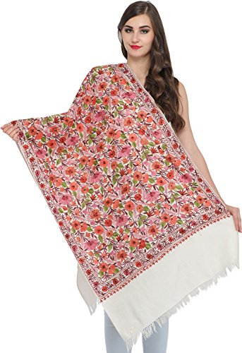 Stole kashmiri pour soirée fraîche étole brodée ari fleurie accessoire automne