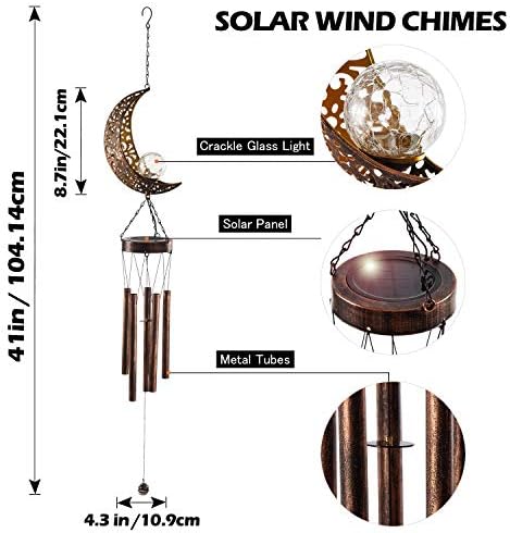 LeiDrail Wind Chimes LED Solar Lights Outdoor Garden Ornaments With Metal Tube Hanging Moon Night Wind Chimes Waterproof Decor for Garden Patio Balcony Yard