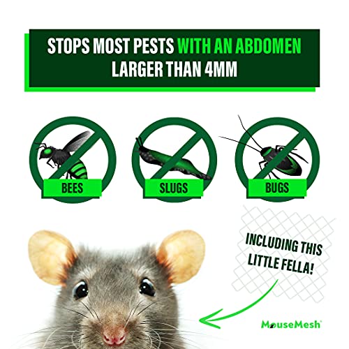 Mousemesh GRmou2a Insektenschutzgitter für Luftziegel, 2 mm, Edelstahl, gewebtes Netz, stoppt Mäuse, Wespen, Bienen, Schnecken, Kakerlaken Humane Schädlingsbekämpfung, Grau,