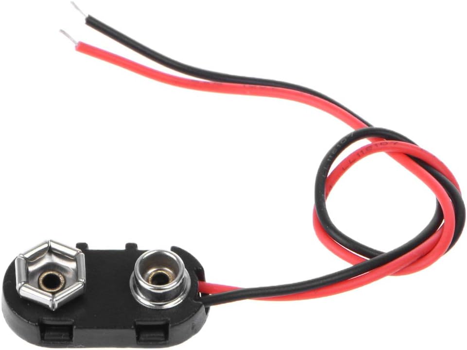 PP3 9V Battery Clip Connector I Type Tinned Wire Leads 150mm Black Red