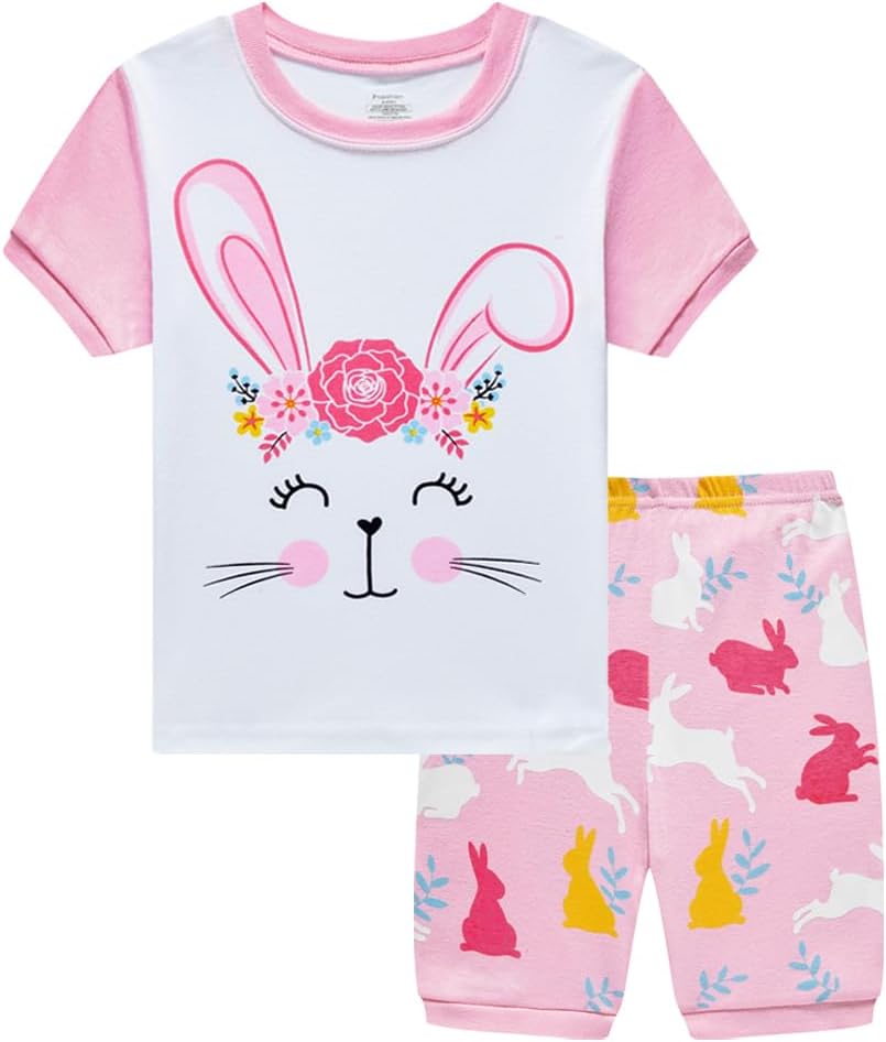 Popshion Baby Girls Pajamas Short Sleeve Cotton Jammies Toddler Girl Summer Clothes Short Sets 2 to 10 Years