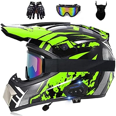 Adults Bluetooth Dirt Bike Helmets Motocross Helmet DOT/ECE Approved Perfect For Motocross Motorcycles, Dirt Bikes, ATV, MTB, Four Wheeler And Off Road Bike
