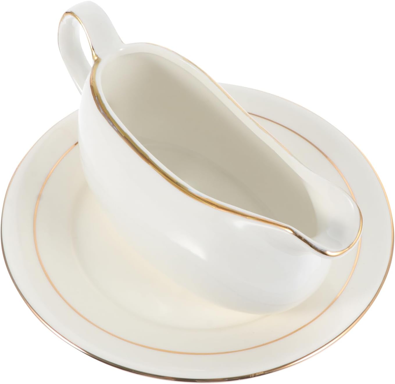 COLLBATH Ceramic Gravy Boat with Tray Elegant Condiment Container for Sauces Dressings and Dips Lightweight and Easy to Clean Dining and Restaurants