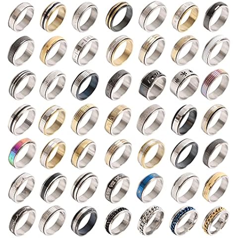 juanmaojuan 50Pcs Fashion Stainless Steel Fidget Anxiety Spinner Rotatable Rings for Men Women Stress Relieve Jewelry Gifts Rings Size 7-12 Wholesale Bulk Cover