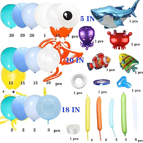 172Pcs Ocean Theme Birthday Party Decorations Tiffany Blue Bobo Balloons Garland Kit with Shark Bubble Fish Clownfish Crab Octopus for Undersea Theme Boy Baby Shower Party Supplies by D-BUPU - Image 2