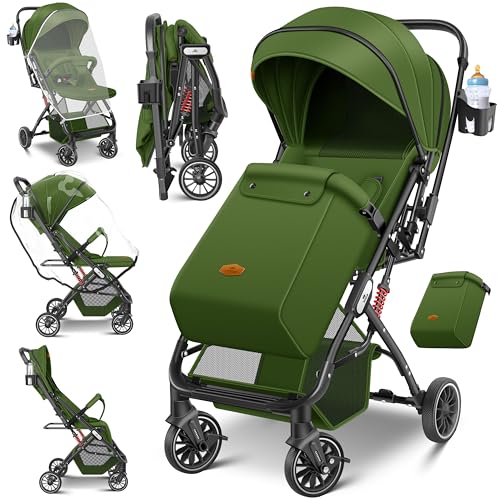 KIDIZ® Kinderwagen Kinderbuggy klappbar Liegebuggy Sportwagen Faltbar 360° Räder 5-Punkt Gurt Inkl. Fußsack, Getränkehalter, Regenabdeckung & Moskitonetz verstellbare Rückenlehne & Sonnenverdeck