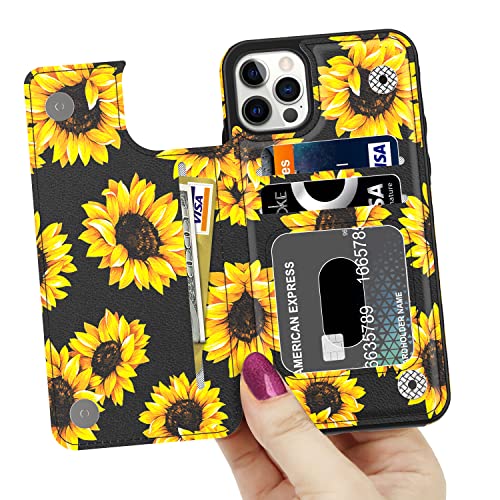 Leto Iphone 14 Pro Max Case,Flip Folio Leather Wallet Case Cover With Fashion Designs For Girls Women,Card Slots Kickstand Protective Phone Case For Iphone 14 Pro Max 6.7" Blooming Sunflowers #TOP1