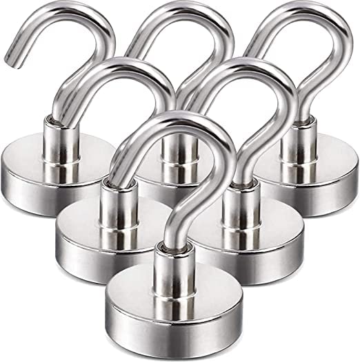 EKANTIK Magnetic Hook Strong Heavy Duty with Silver Coating Multi-Purpose Hanging on Fridge, Kitchen, Ceiling, Classroom, Workplace, Office, Garage Etc. (Pack of 6)
