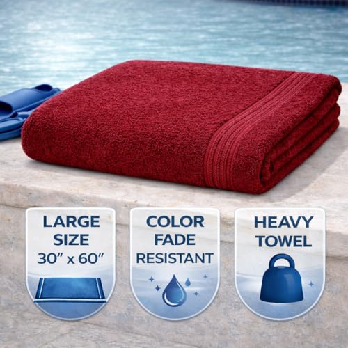 Image of Fitness Mantra Cotton Bath Towel 650 GSM | Heavyweight, Soft & Absorbent | Quick Dry | Large 30 x 60 Inch Towel for Daily Bath Use | 1 Peace| (Maroon)