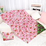 Strawberry Blanket and Pillow Set - Glow in The Dark Kids Travel Blanket Airplane Compact, Soft Fuzzy Pink Fruit Fleece Throws for Car, Plane, Traveling - Cute Strawberry Gifts for Girls 40"x60" - Image 2
