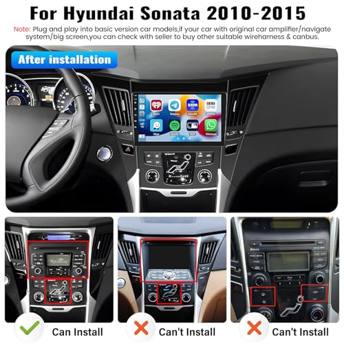 4+64G Android 13 Car Radio for Hyundai Sonata 2010-2015, 9'' HD 1280 * 720 Touchscreen Stereo with Wireless CarPlay Android Auto Mirror Link GPS Navi Bluetooth-5.0,WiFi,32-EQ,SWC+Camera Mic by Zomolither - Image 2