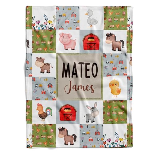 Personalized Farm Animals & Barn Baby Blanket, Custom Cozy Fleece
